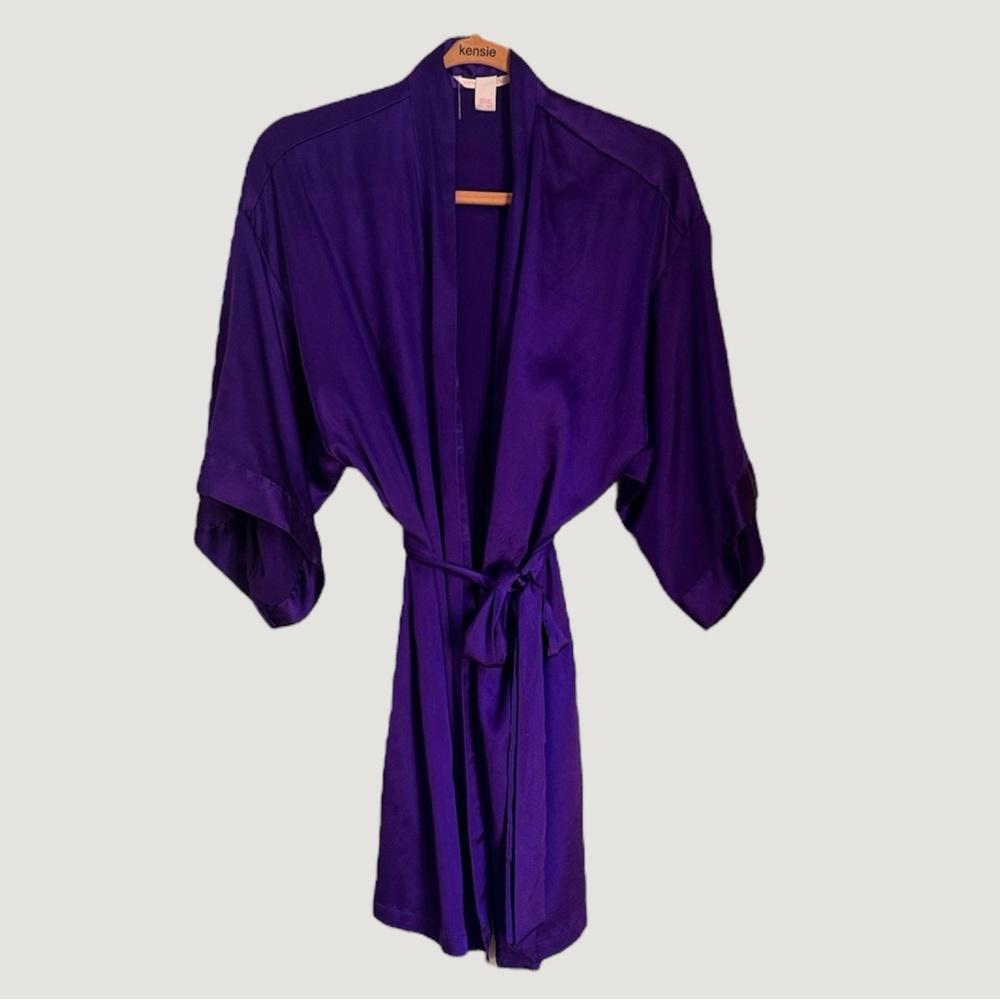 VICTORIA’S SECRET Purple Short Kimono Robe with Pockets Size M/L - Picture 2 of 10
